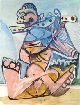 Homme assis jouant de la flute 1971 Cubism Oil Paintings